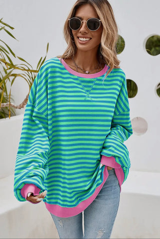 Oversize striped pull over sweatshirt